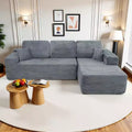 MooxvMoo 105 Modular Sectional Sofa with Throw Pillow&Deep Seat for Living Room,Comfy Corduroy L Shaped Couch with Chaise,No Assembly Required, Gray
