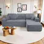 MooxvMoo 105 Modular Sectional Sofa with Throw Pillow&Deep Seat for Living Room,Comfy Corduroy L Shaped Couch with Chaise,No Assembly Required, Gray