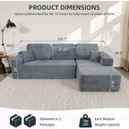 MooxvMoo 105 Canapé d'angle modulaire avec coussin décoratif et assise profonde pour salon, canapé en velours côtelé confortable en forme de L avec méridienne, aucun assemblage requis, gris