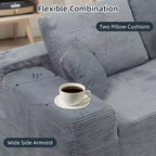 MooxvMoo 105 Canapé d'angle modulaire avec coussin décoratif et assise profonde pour salon, canapé en velours côtelé confortable en forme de L avec méridienne, aucun assemblage requis, gris