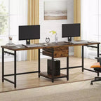Bureau pour deux personnes Lantine de 79 pouces, bureau double avec 2 tiroirs et étagères de rangement, grand bureau d'ordinateur pour bureau à domicile, marron rustique