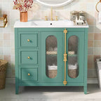 Meuble-lavabo de salle de bain avec vasque, meuble sous-vasque avec 2 portes à fermeture amortie et 3 tiroirs de rangement, meuble-lavabo en bois