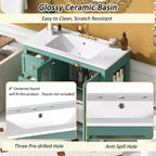 Meuble-lavabo de salle de bain avec vasque, meuble sous-vasque avec 2 portes à fermeture amortie et 3 tiroirs de rangement, meuble-lavabo en bois