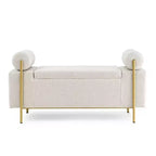 Banc de rangement capitonné élégant EHMKNP en lin avec accoudoirs cylindriques et pieds en fer