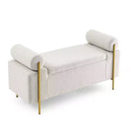 Banc de rangement capitonné élégant EHMKNP en lin avec accoudoirs cylindriques et pieds en fer