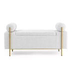 Banc de rangement capitonné élégant EHMKNP en lin avec accoudoirs cylindriques et pieds en fer