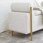 Banc de rangement capitonné élégant EHMKNP en lin avec accoudoirs cylindriques et pieds en fer