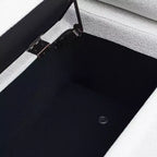Banc de rangement capitonné élégant EHMKNP en lin avec accoudoirs cylindriques et pieds en fer
