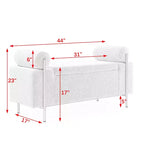 Banc de rangement capitonné élégant EHMKNP en lin avec accoudoirs cylindriques et pieds en fer