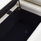 Banc de rangement capitonné élégant EHMKNP en lin avec accoudoirs cylindriques et pieds en fer