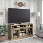 JVNOXK Meuble TV Chicago de 157 cm, pouvant accueillir des téléviseurs jusqu'à 65 pouces, avec finition aspect bois clair, rangement ouvert, couleur naturelle