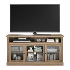 JVNOXK Meuble TV Chicago de 157 cm, pouvant accueillir des téléviseurs jusqu'à 65 pouces, avec finition aspect bois clair, rangement ouvert, couleur naturelle