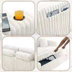 MooxvMoo 124 Canapé-lit d'angle en U avec rangement, grand canapé convertible avec lit gigogne, dossier réglable, ports USB et porte-gobelets, blanc
