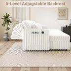 MooxvMoo 124 Canapé-lit d'angle en U avec rangement, grand canapé convertible avec lit gigogne, dossier réglable, ports USB et porte-gobelets, blanc