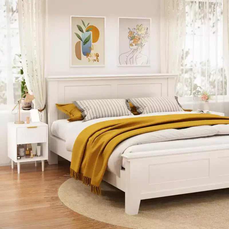 Table de chevet moderne blanche de 58 cm de haut avec un tiroir et une étagère ouverte, poignée dorée, idéale pour la décoration de chambre à coucher