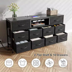Meuble TV Noir 55 pouces compatible TV 65 pouces Meuble TV multimédia 10 tiroirs en tissu Commode Chambre Rangement Poitrine Meuble de rangement utilitaire moderne Meuble Neuf pour la Maison
