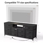 Meuble TV Noir 55 pouces compatible TV 65 pouces Meuble TV multimédia 10 tiroirs en tissu Commode Chambre Rangement Poitrine Meuble de rangement utilitaire moderne Meuble Neuf pour la Maison