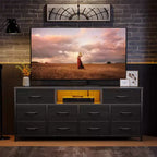 Meuble TV Noir 55 pouces compatible TV 65 pouces Meuble TV multimédia 10 tiroirs en tissu Commode Chambre Rangement Poitrine Meuble de rangement utilitaire moderne Meuble Neuf pour la Maison