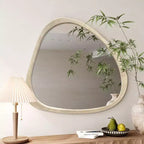 Miroir mural asymétrique en pin massif 45", grand miroir décoratif moderne en forme d'étang organique pour salon - Panipeachy