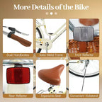 Vélo de ville Gymax Beach Cruiser 24 pouces avec selle réglable, panier tressé et porte-bagages arrière