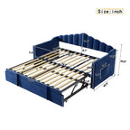 Lit de repos capitonné pour lit jumeau avec lit gigogne escamotable à hauteur réglable, canapé-lit extensible avec port de charge et poches latérales pour chambre à coucher, bleu