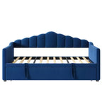 Lit de repos capitonné pour lit jumeau avec lit gigogne escamotable à hauteur réglable, canapé-lit extensible avec port de charge et poches latérales pour chambre à coucher, bleu