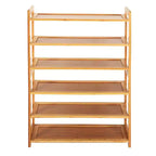 Étagère à chaussures en bambou, 6 niveaux, couleur bois, rectangulaire, concise
