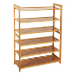 Étagère à chaussures en bambou, 6 niveaux, couleur bois, rectangulaire, concise