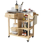 Chariot de barbecue multifonction COZONY pour terrasse avec dessus en acier inoxydable - Table de préparation roulante en bois dur, armoire de rangement et étagères, chariot de cuisine portable