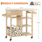 Chariot de barbecue multifonction COZONY pour terrasse avec dessus en acier inoxydable - Table de préparation roulante en bois dur, armoire de rangement et étagères, chariot de cuisine portable