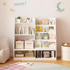 Étagère à livres et rangement de jouets pour enfants, étagère de présentation de livres en bois à 4 niveaux pour salle de jeux ou chambre d'enfant, blanche