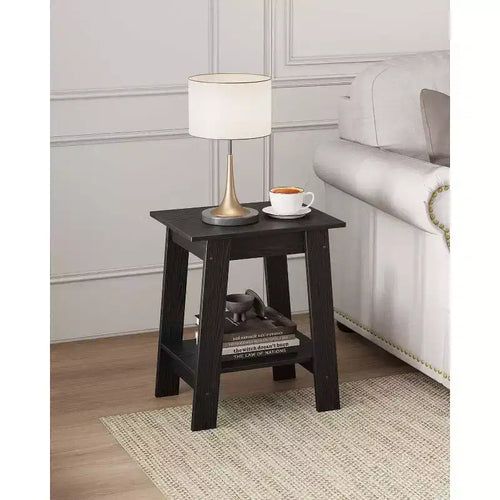 Table d'appoint à 2 niveaux avec étagère inférieure, table de chevet, petite table d'appoint carrée pour canapé, lit et entrée, style ferme et assemblage facile