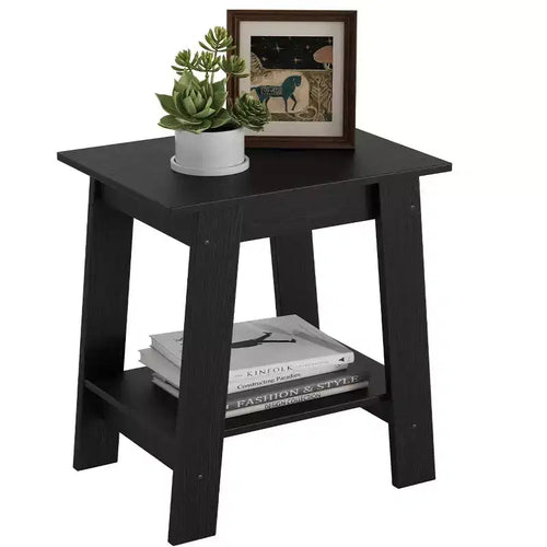 2-Tier Side Table with Lower Shelf,Nightstand,Small Square End Table for Sofa, Bed & Entryway, Farmhouse Style & Easy Assembly