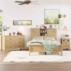 MAYEERTY 3 Pieces Full Bedroom with Double Sliding Door Storage Headboard and Chariging Station Storage Nightstand and Dresser for Bedroom Natural