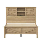 MAYEERTY Chambre complète 3 pièces avec tête de lit de rangement à portes coulissantes doubles, table de chevet de rangement avec station de recharge et commode pour chambre à coucher Naturel
