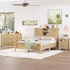 MAYEERTY Chambre complète 3 pièces avec tête de lit de rangement à portes coulissantes doubles, table de chevet de rangement avec station de recharge et commode pour chambre à coucher Naturel