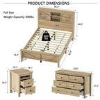 MAYEERTY Chambre complète 3 pièces avec tête de lit de rangement à portes coulissantes doubles, table de chevet de rangement avec station de recharge et commode pour chambre à coucher Naturel