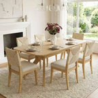 Expandable Dining Table Set for 6/8, Japandi Dining Room Furniture, Rope Back Chairs with Beige Upholstered Seats-Panipeachy