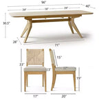 Ensemble table à manger extensible 6/8 places, Meubles de salle à manger Japandi, Chaises à dossier en corde avec sièges rembourrés beiges-Panipeachy