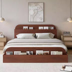 Cadre de lit. Lits en bois avec tête de lit de rangement et pied de lit surélevé. Lit plateforme bas pour chambre à coucher