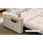 MooxvMoo Canapé-lit 2 places avec lit gigogne, poches et USB, style moderne, pour salon, beige, 73 Queen Size