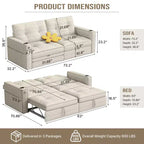 MooxvMoo Canapé-lit 2 places avec lit gigogne, poches et USB, style moderne, pour salon, beige, 73 Queen Size