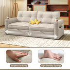 MooxvMoo Canapé-lit 2 places avec lit gigogne, poches et USB, style moderne, pour salon, beige, 73 Queen Size