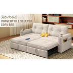 MooxvMoo Canapé-lit 2 places avec lit gigogne, poches et USB, style moderne, pour salon, beige, 73 Queen Size