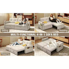 MooxvMoo Canapé-lit 2 places avec lit gigogne, poches et USB, style moderne, pour salon, beige, 73 Queen Size