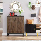 Meuble à chaussures 5 niveaux Lantine avec portes pour 20 paires, organiseur de rangement autoportant pour entrée, placard, salon, chambre, marron/noir