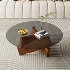 Table Basse Ronde Moderne Norwood de GDFStudio avec Plateau en Verre Trempé et Base en Bois de Noyer