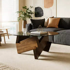 Table Basse Ronde Moderne Norwood de GDFStudio avec Plateau en Verre Trempé et Base en Bois de Noyer