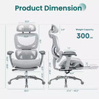 Chaise de bureau ergonomique en maille Ora Maison avec repose-pieds, soutien lombaire et accoudoirs 3D