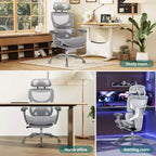 Chaise de bureau ergonomique en maille Ora Maison avec repose-pieds, soutien lombaire et accoudoirs 3D